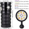 Lampe de poche sous-marine étanche IP68, lumière vidéo de plongée, large faisceau de 120 degrés avec lumière blanche, bleue et rouge, 13 000 lumens puissante lampe de plongée rechargeable