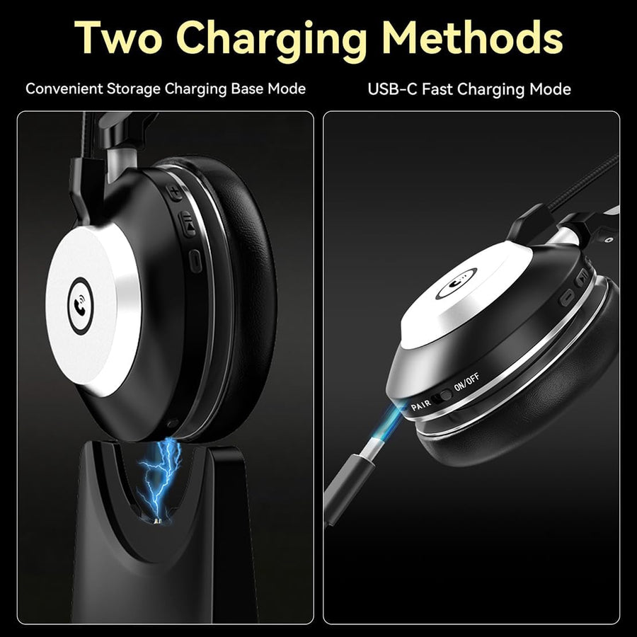 Casque Bluetooth Sans Fil Microphone pour PC Casque Ordinateur V5.2 Micro antibruit dongle USB Base de Charge Bouton muet pour Travail téléphones Portables, Les Ordinateurs
