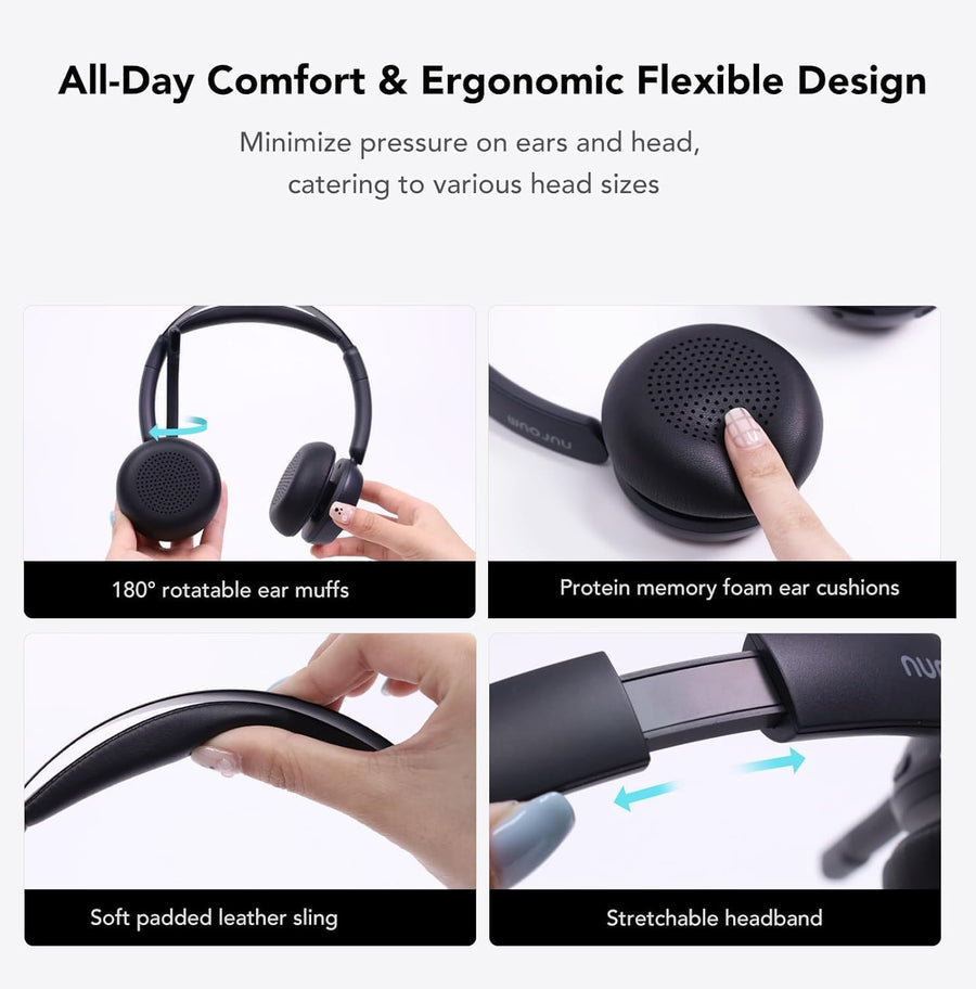 Casque Bluetooth sans Fil avec Micro,Casque à Réduction de Bruit ENC, Station de Charge/Bluetooth 5.4/USB Dongle, 45H d'Autonomie pour Télétravail/PC/Appels Clairs