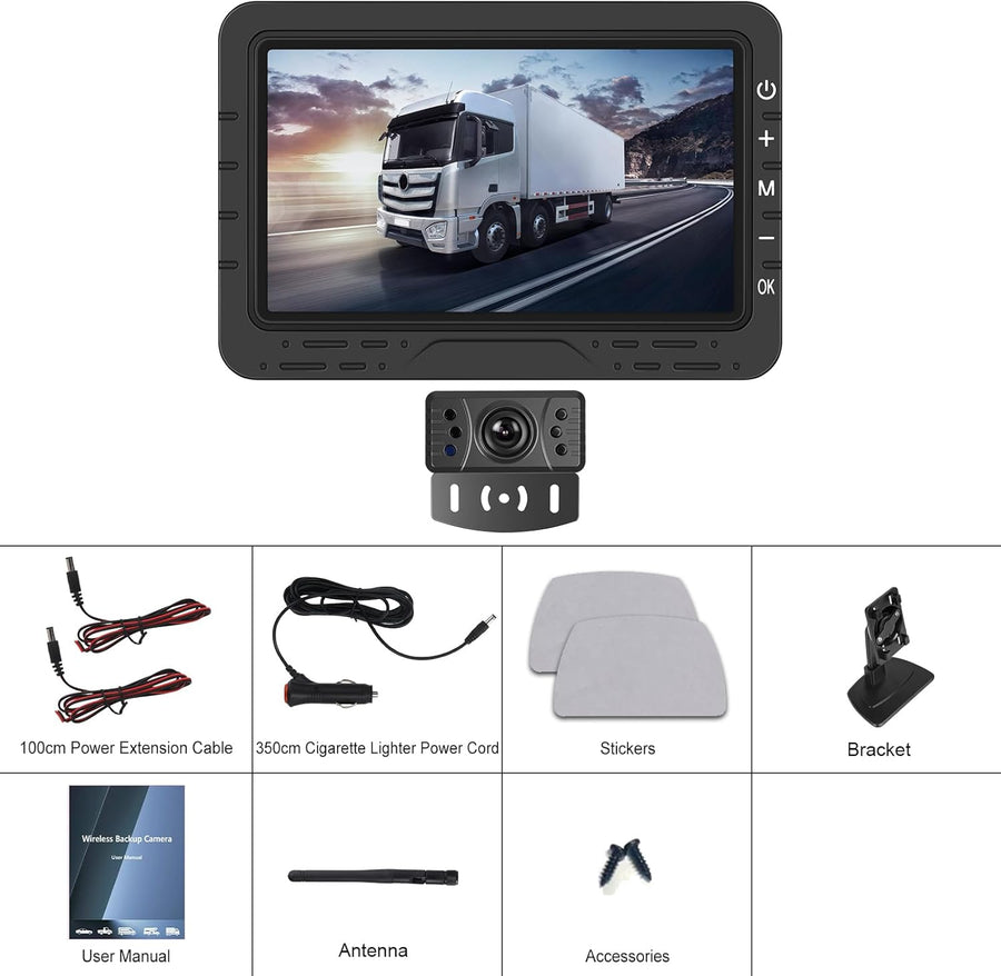 Caméra de Recul Sans Fil, 4.3 Pouces HD IPS Moniteur IP69 Imperméable Vision Nocturne, Grand Angle/Aide au Recul/Image Flip Caméra de Recul pour Camping Car Caravane Camions Remorques