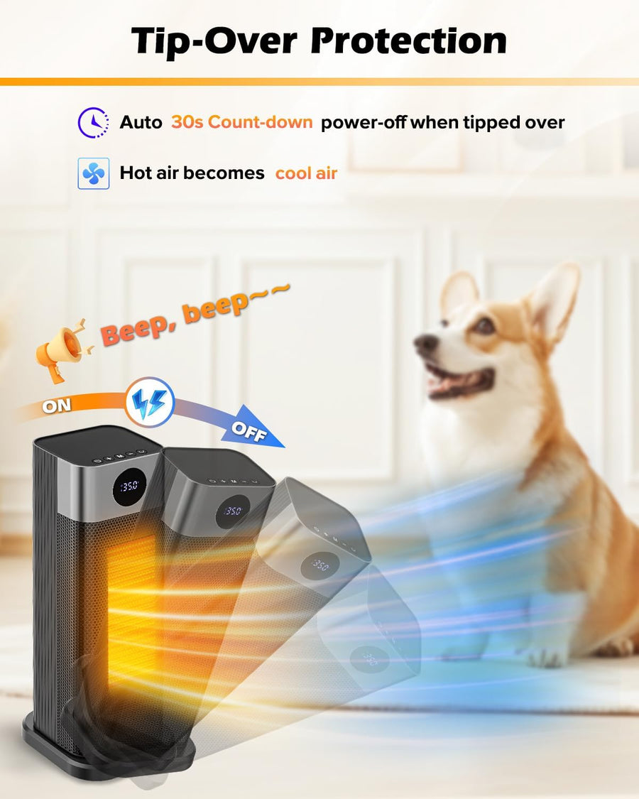 Chauffage d'appoint Electrique 2000W, Radiateur Soufflant céramique avec 70°Oscillation, 4 Modes, Thermostat, Minuterie 12H, Télécommande, Chauffage Soufflant pour Chambre Maison Intérieur