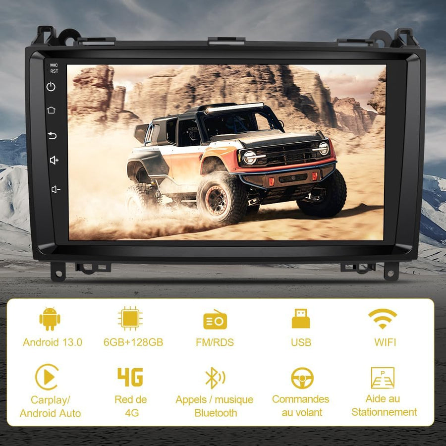 Autoradio 6Go+128Go Android 13 pour Mercedes-Benz Vito Viano Sprinter W639/Classe B W245 W169 avec 4G Carplay 9 Pouces Écran Tactile avec GPS Android Auto/WiFi/RDS/FM/SWC/Aide au Parking