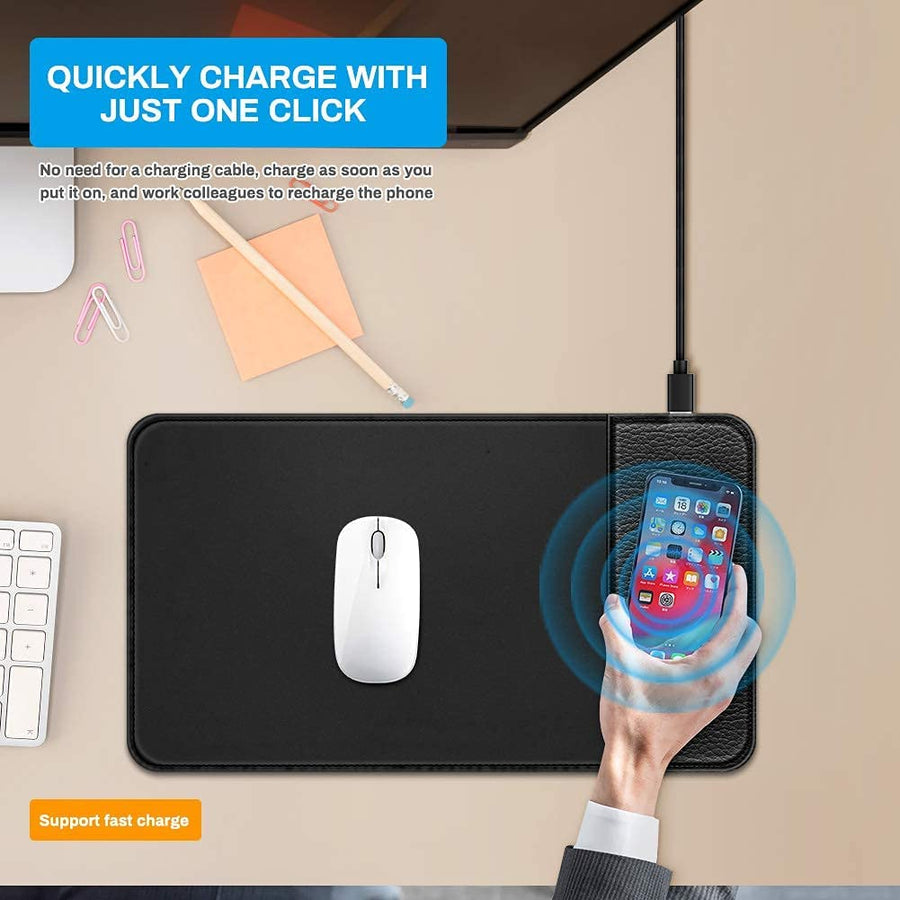 Grand Tapis De Souris Charge Sans Fil Induction Charge Rapide Smartphone Antidérapant NOIR