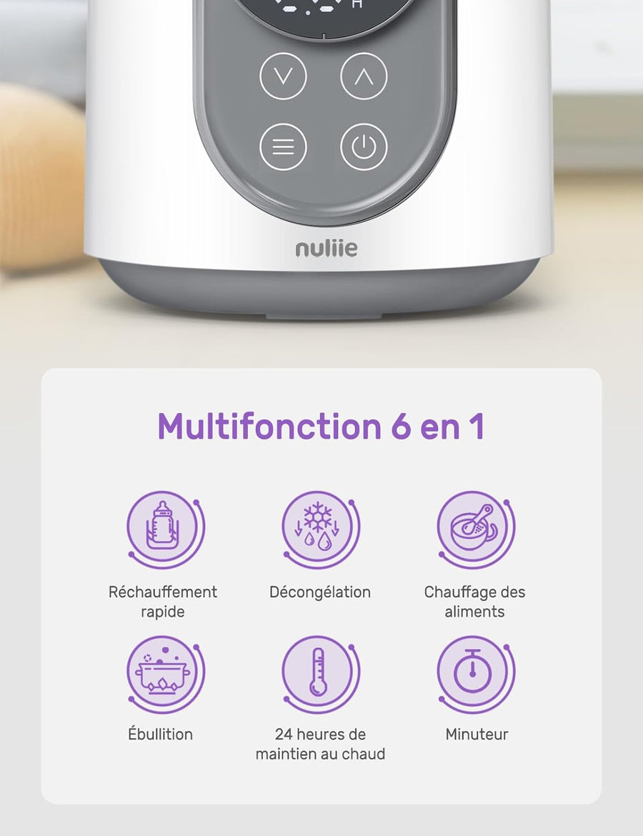 Chauffe-biberon 6 en 1 avec contrôle de température intelligent, minuterie, écran LCD et arrêt automatique, pour réchauffer et décongeler le lait maternel ou le lait infantile