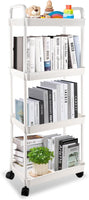 Chariot de Cuisine avec roulettes à 4 étages Chariot de Rangement Multifonction pour Cuisine, Maquillage, Salle de Bain, Bureau BLANC