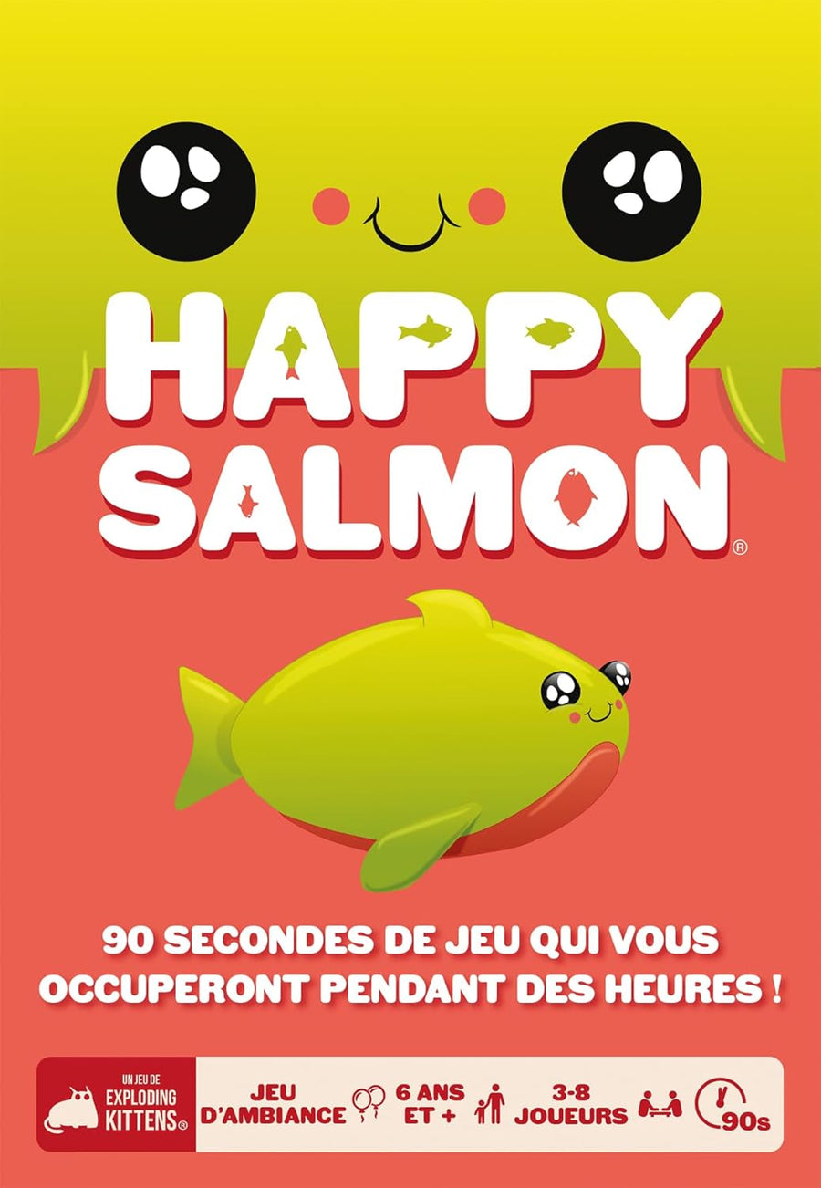 Asmodee - HAPPY SALMON - Jeu de Société d'Ambiance pour Adultes & Enfants dès 6 Ans - Jeu de Cartes Rapide & Drôle avec Gestes & Bruits - 3 à 8 Joueurs