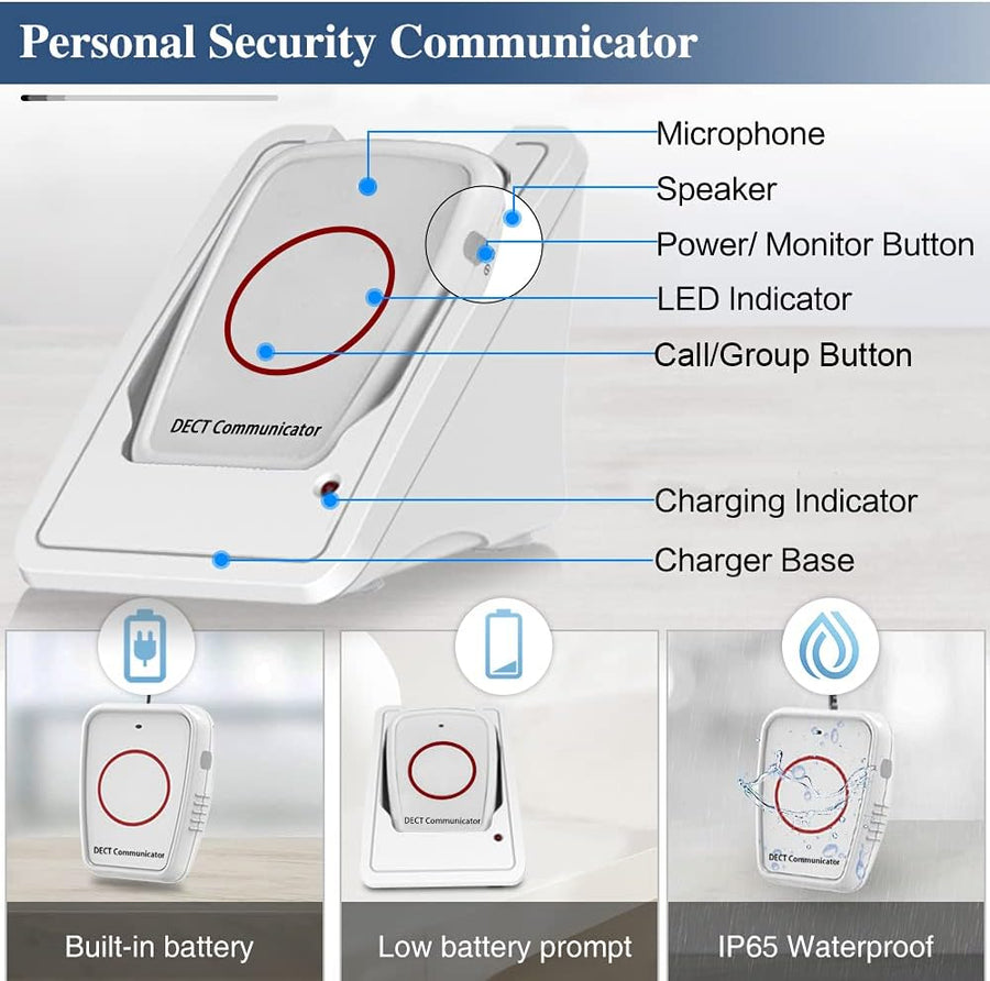 Interphone Sans Fil Audio Bidirectionnel Bouton Appel Soignant Pager Personne Agée