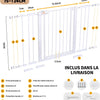 Barriere de Securite Enfant, sans perçage, Extra Haute, 92 cm de Hauteur, 75 à 124 cm de Large, avec 3 rallonges, pour Enfants, Chiens et Chats, Fermeture Automatique et arrêt à 90° BLANC