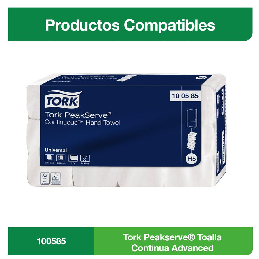 Tork PeakServe Mini Distributeur Murale pour essuie-Mains continus™ Blanc H5, Grande capacité, Gamme Elevation