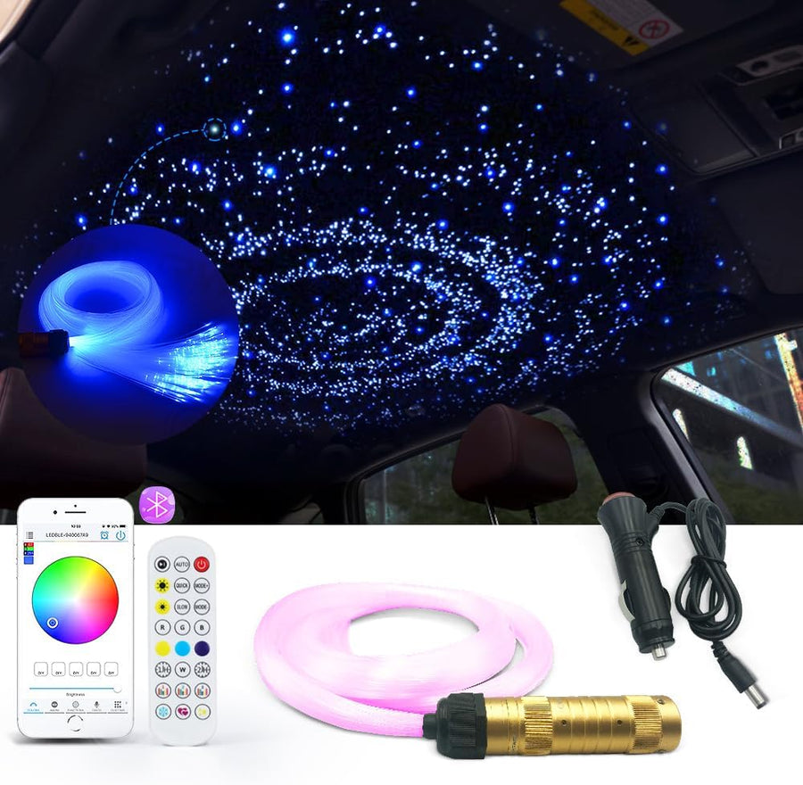 Kit plafonnier ciel étoilé en fibre optique pour voiture, application Bluetooth, kit d'éclairage avec télécommande RF, lumières optiques RGBW en fibre optique avec 160 pièces