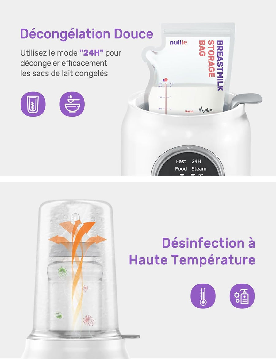 Chauffe-biberon 6 en 1 avec contrôle de température intelligent, minuterie, écran LCD et arrêt automatique, pour réchauffer et décongeler le lait maternel ou le lait infantile