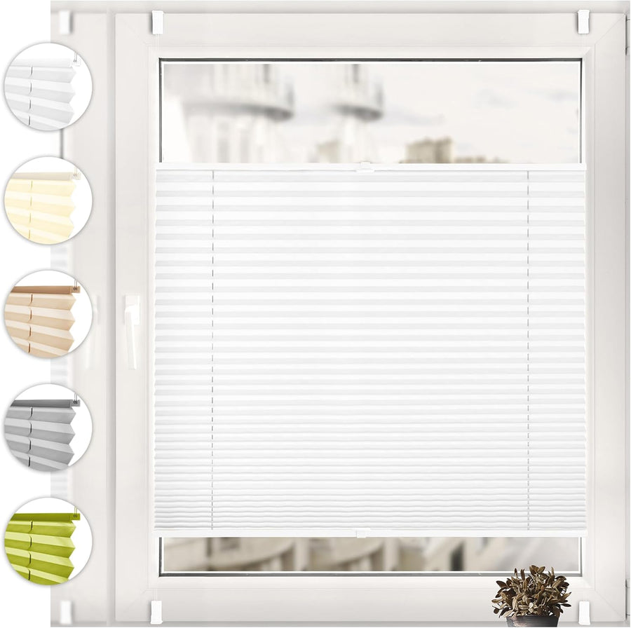 Lot de x2 Store Plissé Sans Perçage 50cm x 100cm Blanc pour Portes et Fenêtres Opaque Protection Vie Privée Protection Solaire Prêt à l'Emploi Enrouleur