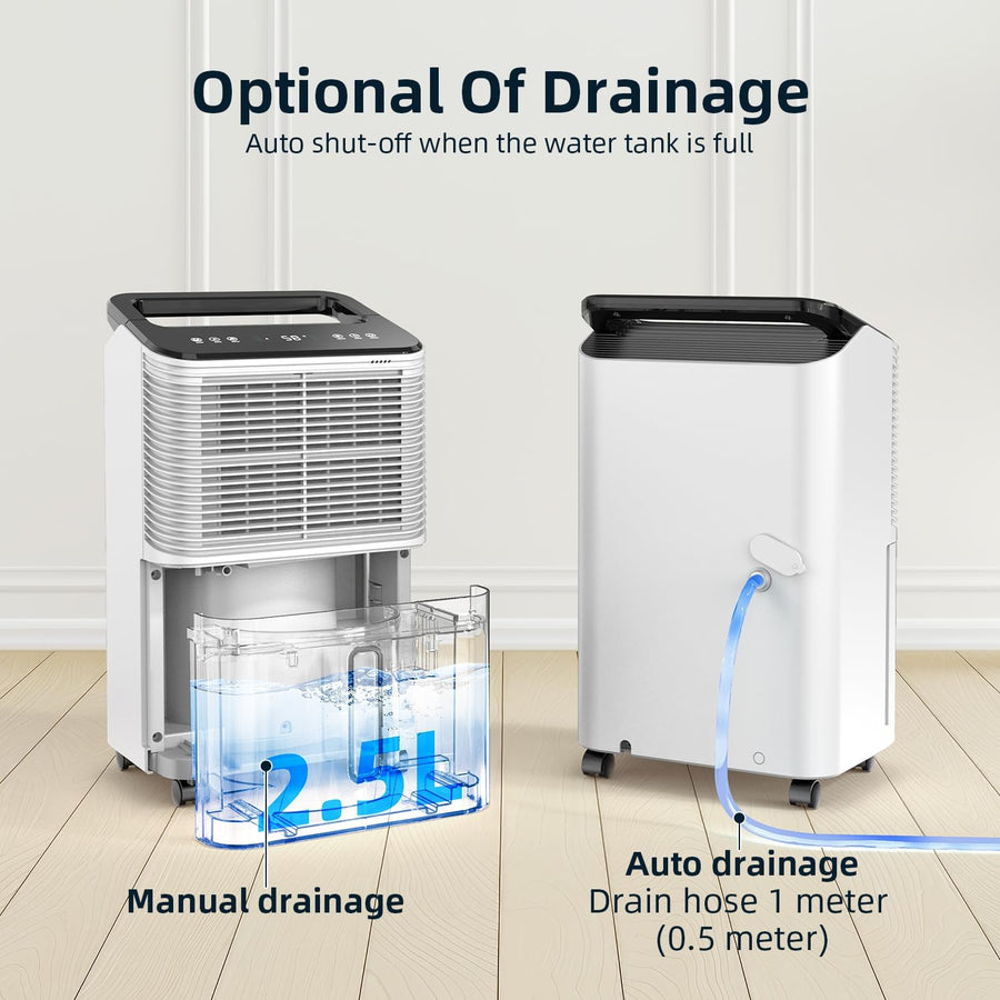 Déshumidificateur d'Air 16L/jour Ultra-silencieux, Contrôle Central Intelligent, Mode AUTO, Indicateur d'humidité, Minuterie 24H, Plus Puissant, Plus Efficace