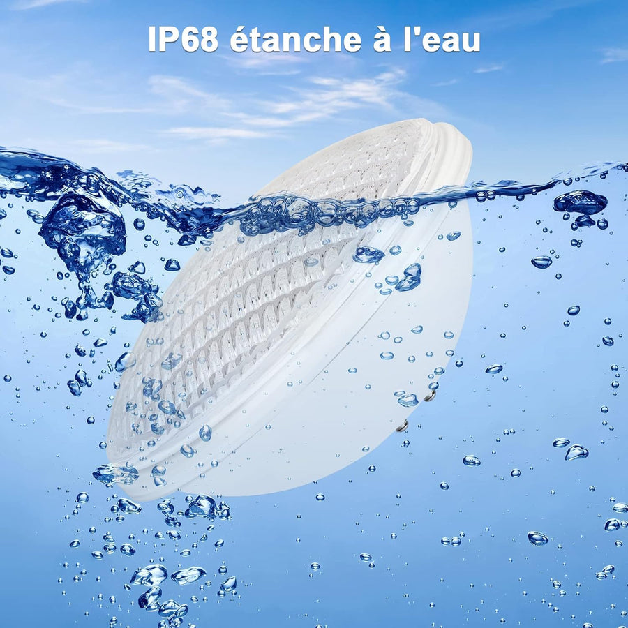 Eclairage LED Piscine PAR56, 36W Projecteur Piscine RGBW Multicolore Synchroniseur Externe avec Télécommande IP68, AC 12V
