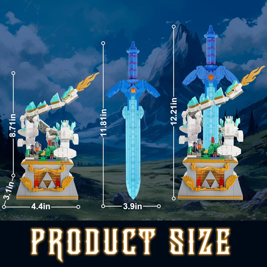 Master Sword avec Dragon, Jouets de Construction Link Épée, Micro Maquette Château d'Hyrule, Cadeaux d'anniversaire pour Garçons Filles 8-12 Ans (677pcs)