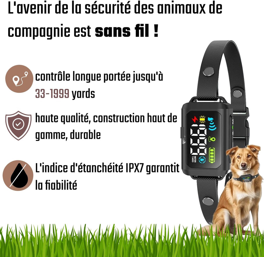 Clôture électrique sans Fil GPS pour Chien, clôture Intelligente de 4e génération, portée de 33 à 1999 m, système Anti-Fugue contrôlé par IA, étanchéité IPX7, clôture électrique pour Chien