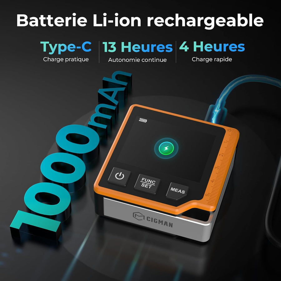 Télémètre Laser 3-en-1 80m, Mètre Ruban Laser Numérique avec Écran LCD Rétroéclairé | Batterie 1000mAh, Inclinomètre, USB Type-C, Mesure Multi-Mode & Unité