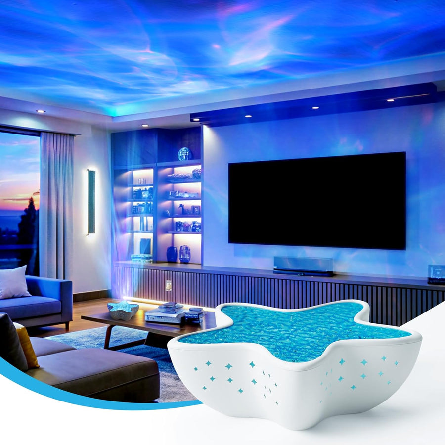 Projecteur de ciel étoilé à LED avec effet aurore - Lampe lumière polaire pour enfants et adultes - Veilleuse à vagues d'eau avec intensité variable en continu - Projecteur étoile de mer