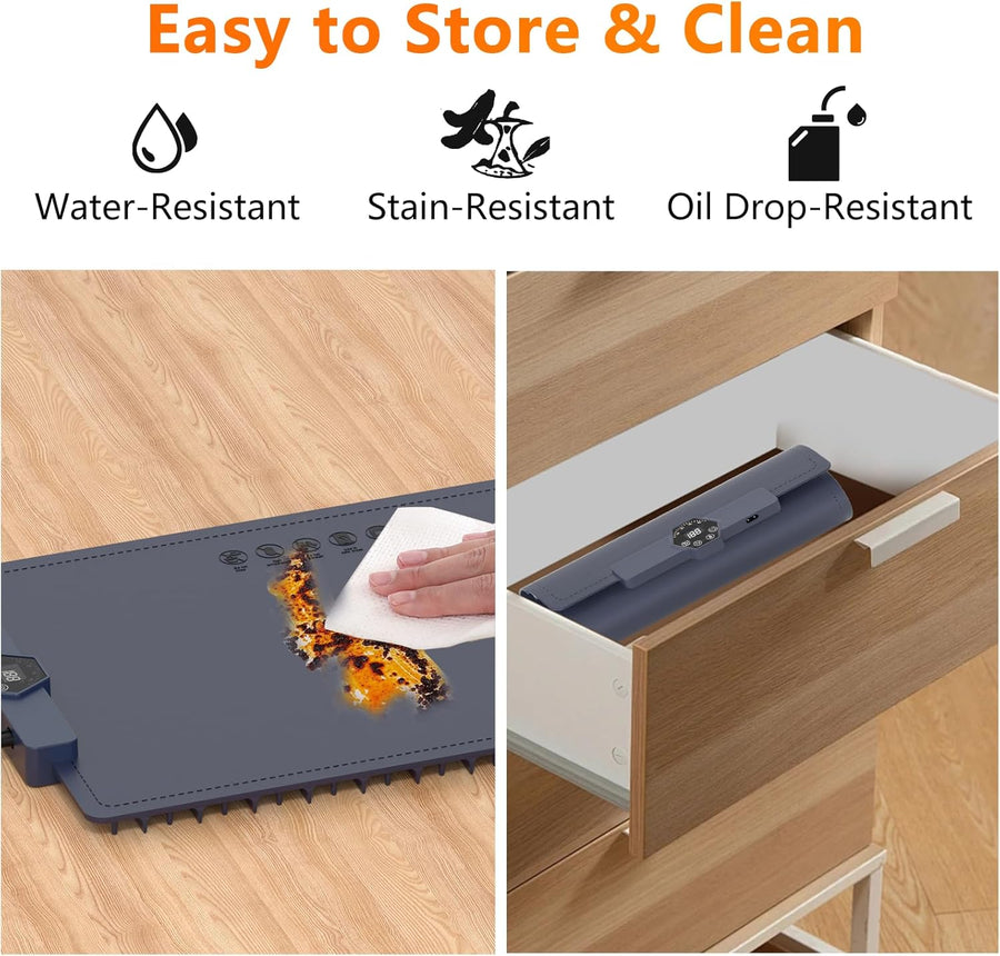 Plaque Chauffante Électrique Silicone Pliable Flexible avec 5 Température Réglable et Minuteur