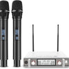 Kit Micro sans Fil UHF Modèle K120 avec 2 Micro Dynamiques en Métal Auto Scan Portée 120m Récepteur Double Canal Idéal pour Chant, Karaoke, Fête BLANC