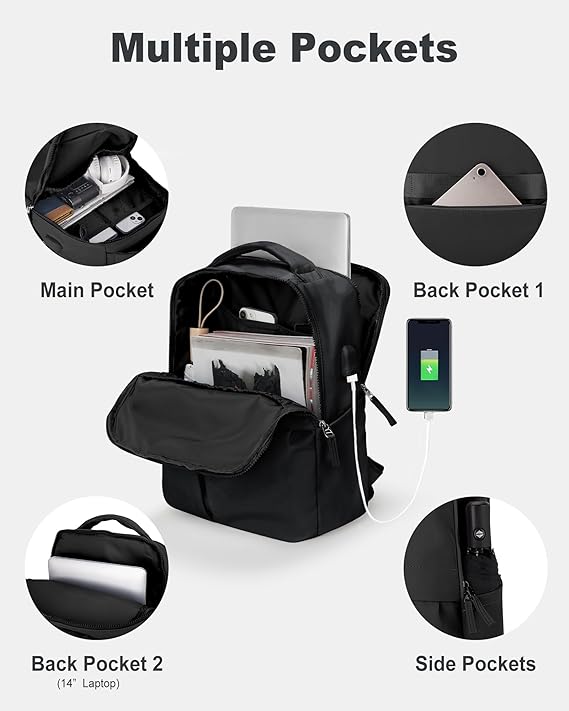 Sacs à Dos Pour Ordinateur Portable Sac de Sport Voyage Antivol Port USB NOIR
