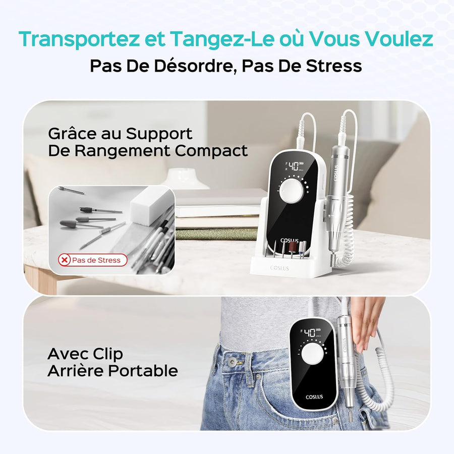 Ponceuse Pour Ongles Professionnelle 4000RPM: Ensemble de Lime a Ongle Electrique 6 en 1 Pour Ongles en Gel et Ongles en Acrylique, Idéal Pour le Salon et La Maison Portable et Silencieux