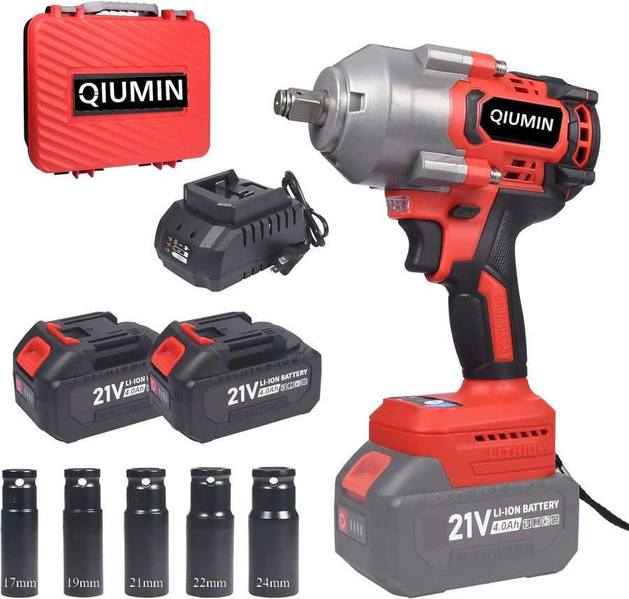 Visseuse à percussion sans fil 1000 Nm 21 V 1/2", avec 2 batteries de 4,0 Ah, chargeur rapide et 5 douilles (17/19/21/22/24 mm), pour voiture, atelier et bricolage