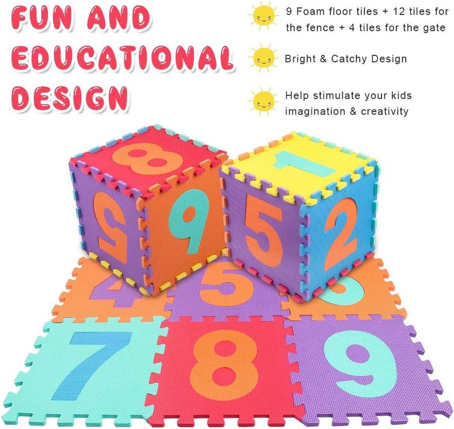 Puzzle Tapis Mousse Bébé Non Toxiques Tapis de Sol épais, Tapis de Jeu de clôture Enfant 25 pièces 9 Dalles 30x30cm