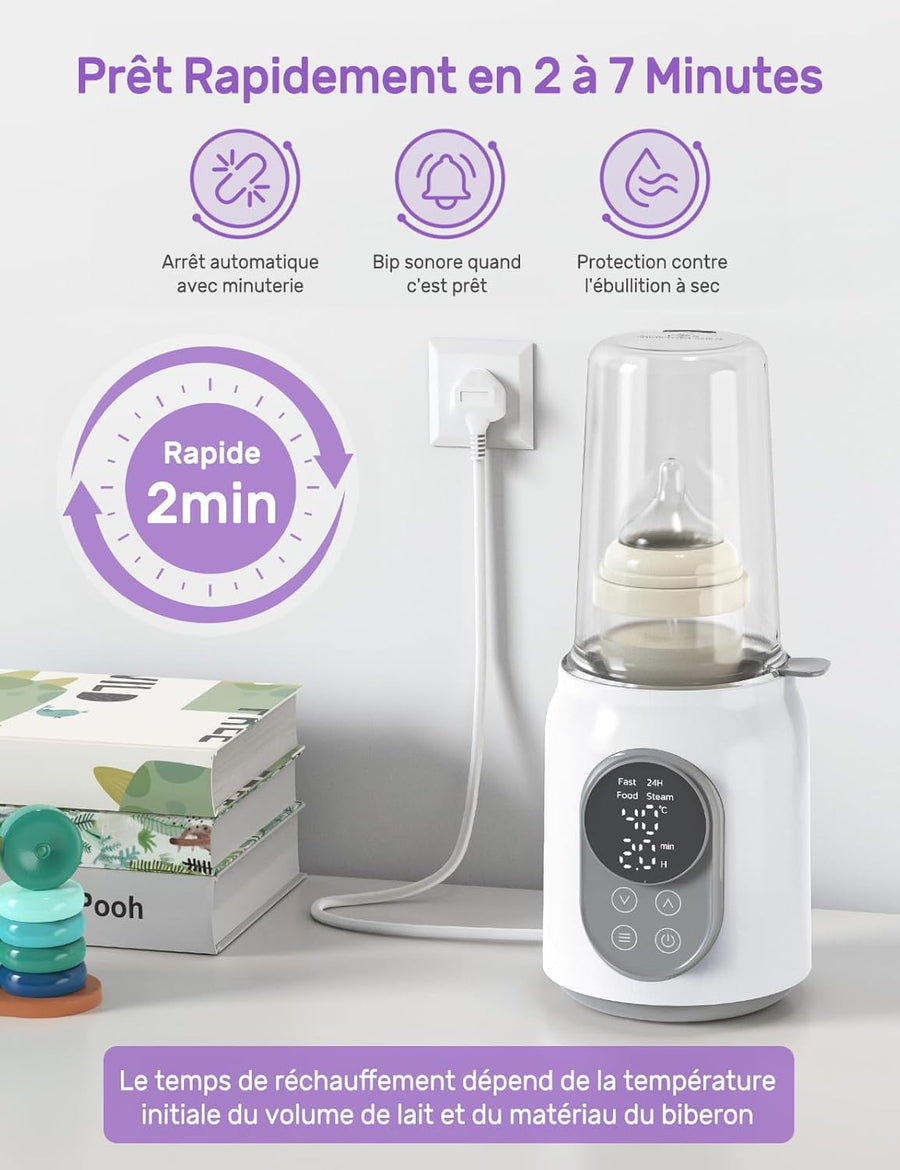Chauffe-biberon 6 en 1 avec contrôle de température intelligent, minuterie, écran LCD et arrêt automatique, pour réchauffer et décongeler le lait maternel ou le lait infantile