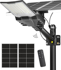 Lampadaire Solaire Exterieur, lumière solaire extérieure Crépuscule à l'Aube IP68 éclairage 6500K inondé LED étanche Projecteur Solaire Puissant pour Rue, Garage, Parking