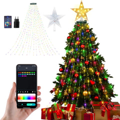 Guirlande Lumineuse Sapin de Noel, 200 LED Guirlande Lumineuse de NoëL Anneau avec Application, 2M*10 Rideau Lumineux Sapin de Noel pour Décoration de 1.5m-2.5m Sapin de Noël