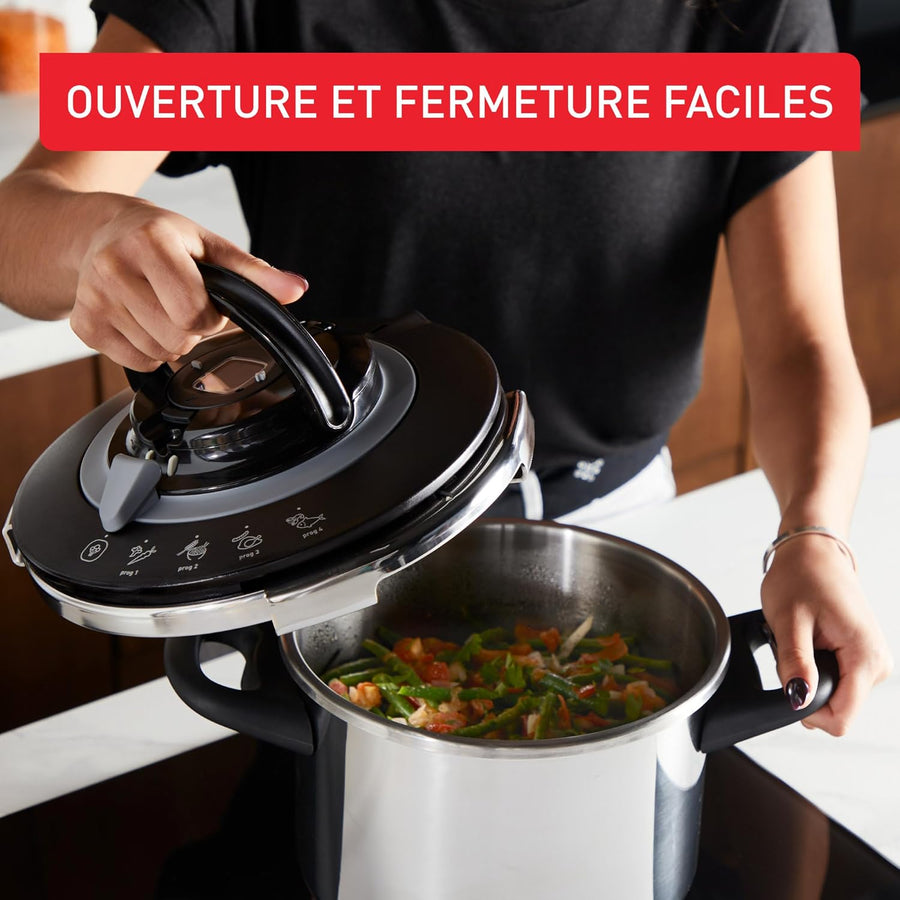 SEB Clipso+ CHEF 10L Cocotte-minute, 7-10 convives, Induction, 4programmes cuisson, Ouverture et fermeture du couvercle d'une seule main, P4551500