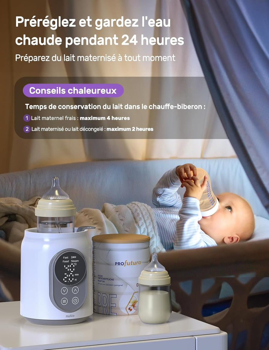 Chauffe-biberon 6 en 1 avec contrôle de température intelligent, minuterie, écran LCD et arrêt automatique, pour réchauffer et décongeler le lait maternel ou le lait infantile