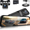 Dashcam Rétroviseur 9.66" 1080P avec 150° Grand Angle, G-Capteur, Enregistrement Boucle, Vision Nocturne, Moniteur Stationnement, Arrière Étanche, avec Carte 64 Go