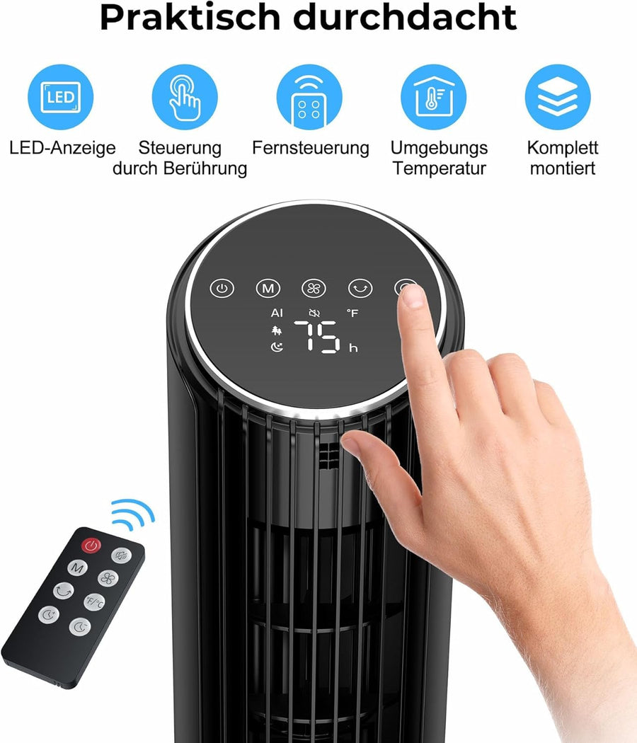 Ventilateur de table 7m/s avec Télécommande Oscillante à 70° 4 vitesses, 4 modes, minuterie de 12 heures