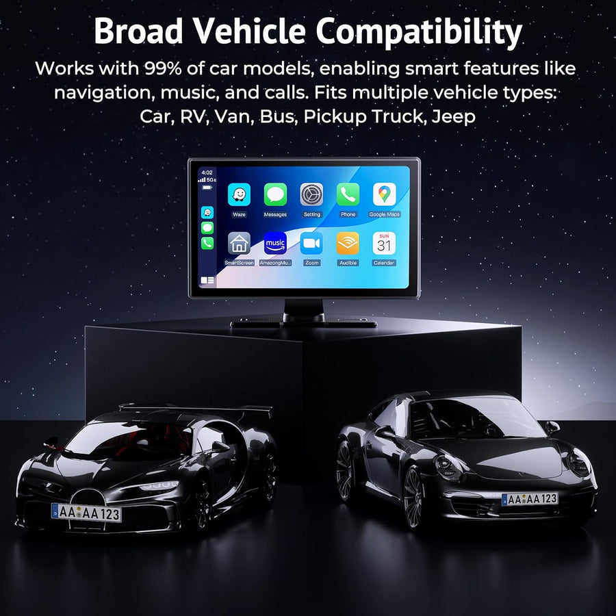 Écran CarPlay Voiture 9" HD IPS sans Fil Tactile Compatible avec Apple CarPlay et Android Auto,SuperLink/AirPlay,Dashcam 4K,Caméra de Recul 1080P,Enregistrement en Boucle,Audio Bluetooth,GPS,Siri