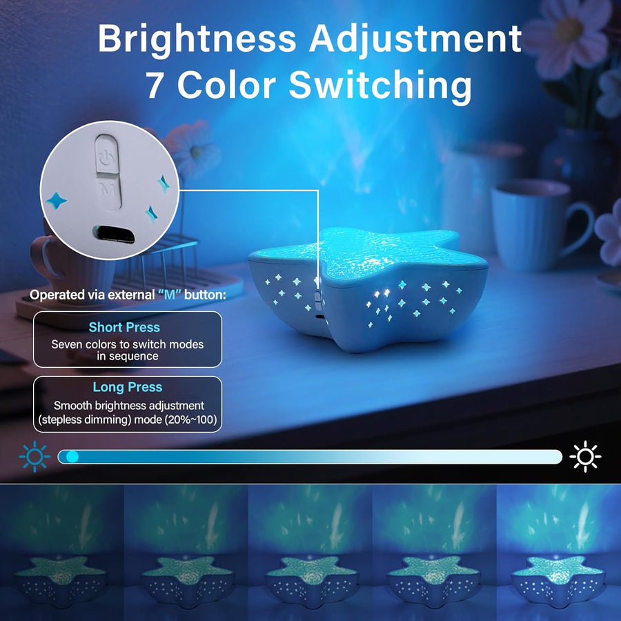 Projecteur de ciel étoilé à LED avec effet aurore - Lampe lumière polaire pour enfants et adultes - Veilleuse à vagues d'eau avec intensité variable en continu - Projecteur étoile de mer