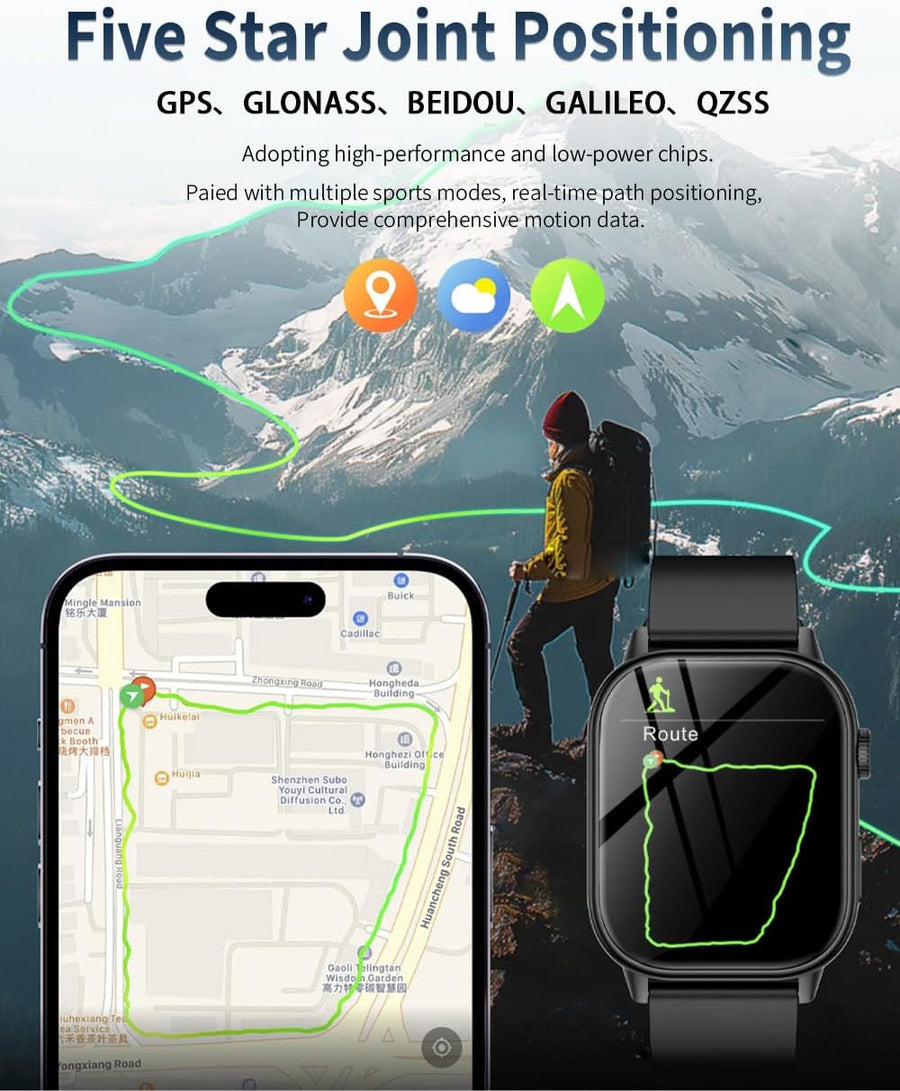 martwatch Hommes 2,01'' HD Montre Fitness avec GPS IP68 Montre Sport étanche 178+ Modes de Sport Moniteur Sommeil fréquence Cardiaque Tracker Fitness pour Android iOS