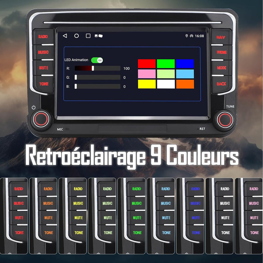 Autoradio 2DIN, 7" Radio Voiture pour VW Golf, Passat, Seat, Touran, Skoda, CarPlay & Android Auto, Commandes au Volant, Écran Tactile & Boutons Physiques, EQ, FM, GPS Navigation, MirrorLink