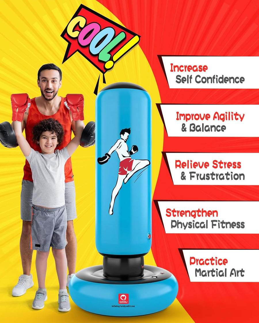 Sac De Frappe pour Enfants avec Gants De Boxe, 66 Pouces Sac De Boxe Gonflable pour Enfants, Cadeaux pour GarçOns Et Filles De 6 à 12 Ans, pour Pratiquer Karaté