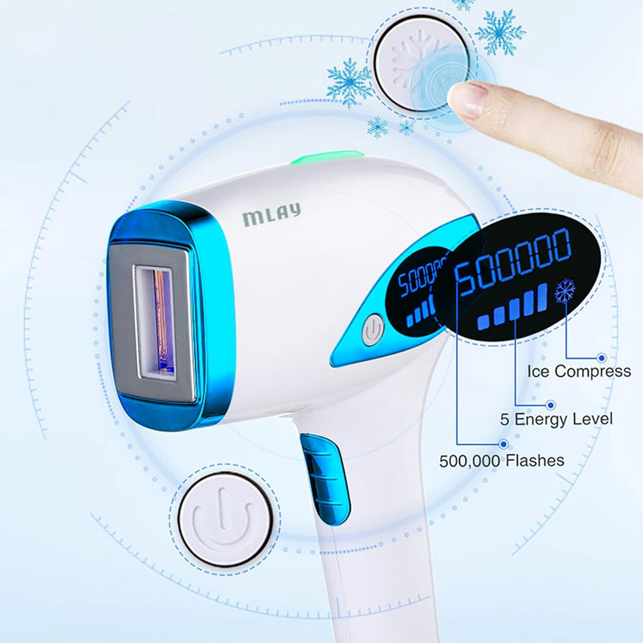 Epilateur Lumiere Pulsee, 500 000flashs, 8,2 J à 15,33 J, Refroidissement Par Glaçons Epilation Definitive Indolore Pour Tout Le Corps BLEU