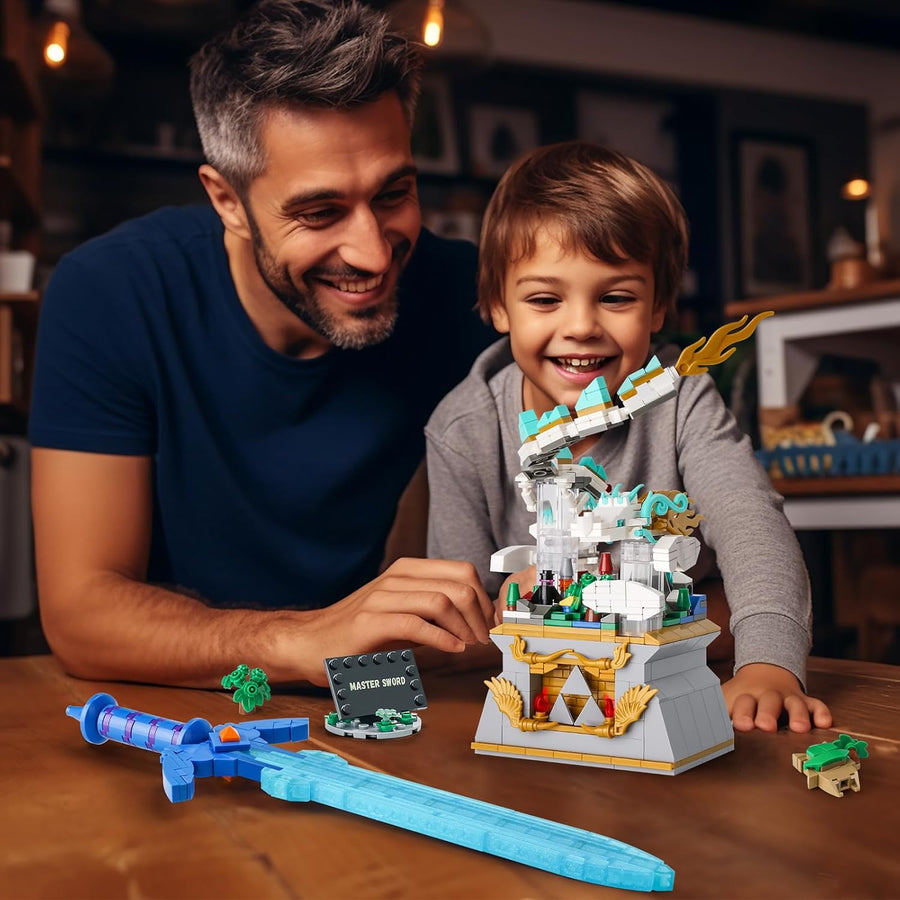 Master Sword avec Dragon, Jouets de Construction Link Épée, Micro Maquette Château d'Hyrule, Cadeaux d'anniversaire pour Garçons Filles 8-12 Ans (677pcs)