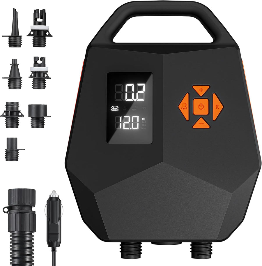 Pompe électrique pour SUP 20PSI - Pompe à double moteur pour planche de paddle gonflable avec arrêt automatique, adaptateur 12V pour voiture, pour paddle boards, kayaks et bateaux - Pompe portable