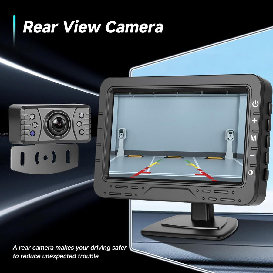 Caméra de Recul Sans Fil, 4.3 Pouces HD IPS Moniteur IP69 Imperméable Vision Nocturne, Grand Angle/Aide au Recul/Image Flip Caméra de Recul pour Camping Car Caravane Camions Remorques