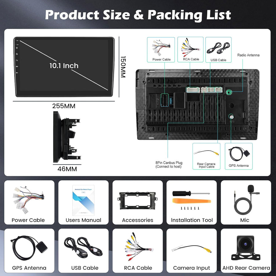 Autoradio Android 15 pour Toyota Auris 2006-2011 4GB + 64GB Autoradio 2 Din Wireless Carplay Android Auto 10 Pouces Écran Tactile avec GPS WiFi FM/RDS 32EQ Caméra de Recul MIC