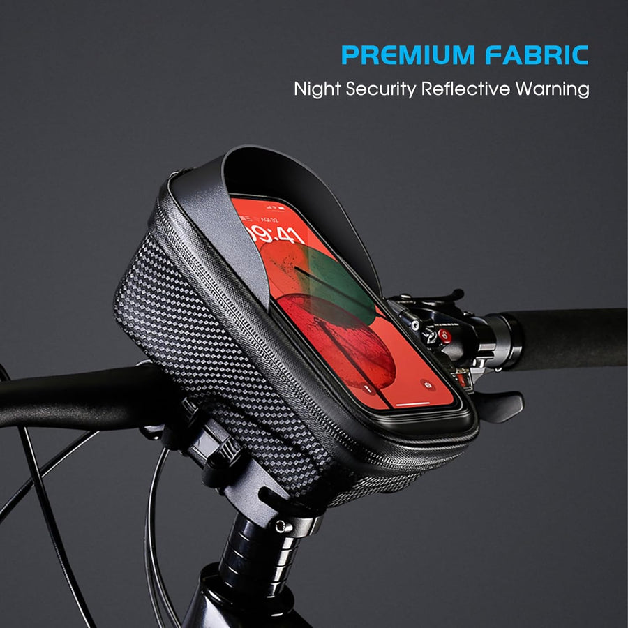 Sacoche Cadre de Vélo Guidon Etanche Téléphone Portable Fermeture Rapide Ecran Tactile Sensible en TPU pour Smartphone Jusqu'à 6,8"