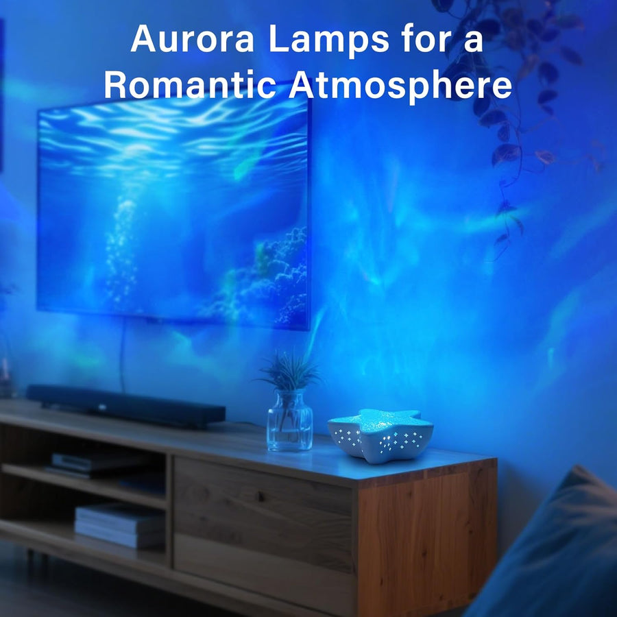 Projecteur de ciel étoilé à LED avec effet aurore - Lampe lumière polaire pour enfants et adultes - Veilleuse à vagues d'eau avec intensité variable en continu - Projecteur étoile de mer