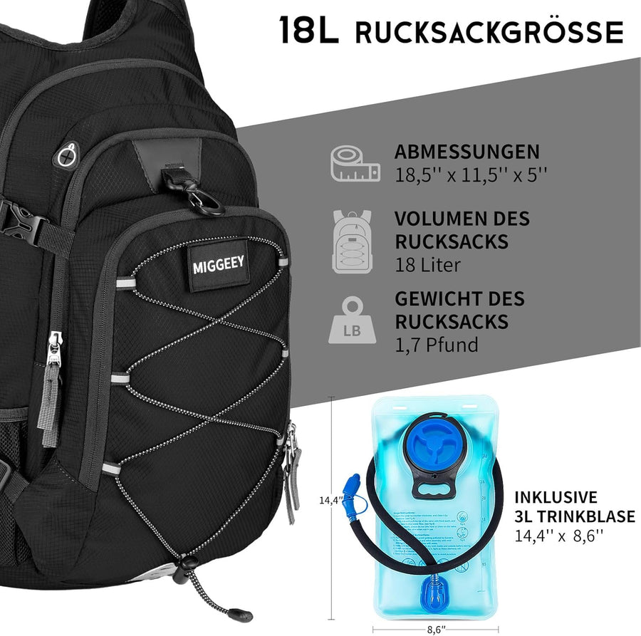 Sac à Dos d'hydratation 18L avec Poche d'hydratation 3L, Grand Sac de Rangement Daypack Pour Vélo Course