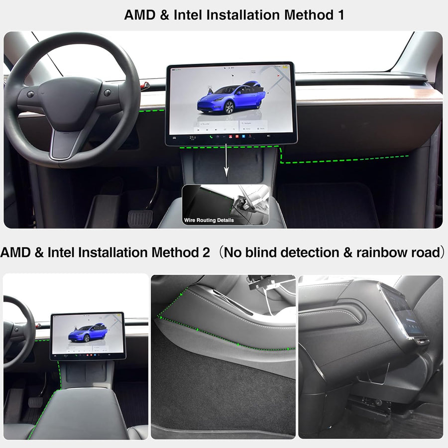 Heads Up Dispaly for Tesla Model Y 2019-2024 & Model 3 2017-2023 9.66" Screen - Upgraded No AC Vent Block Design, Wireless CarPlay Android Auto, Blind Spot Alert