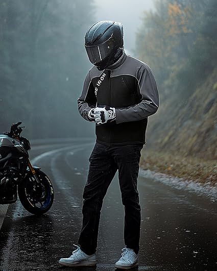 Blouson Moto Homme Taille L avec Protections CE – Logo Réfléchissant, 4 Poches, Veste Moto 4 Saisons Respirante avec Doublure Thermique Amovible et Fermetures d’Aération NOIR